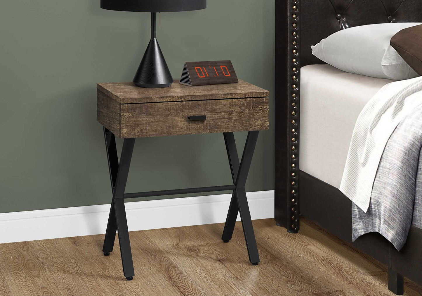 HomeRoots 22" End Table With Drawer in Black and Brown Finish