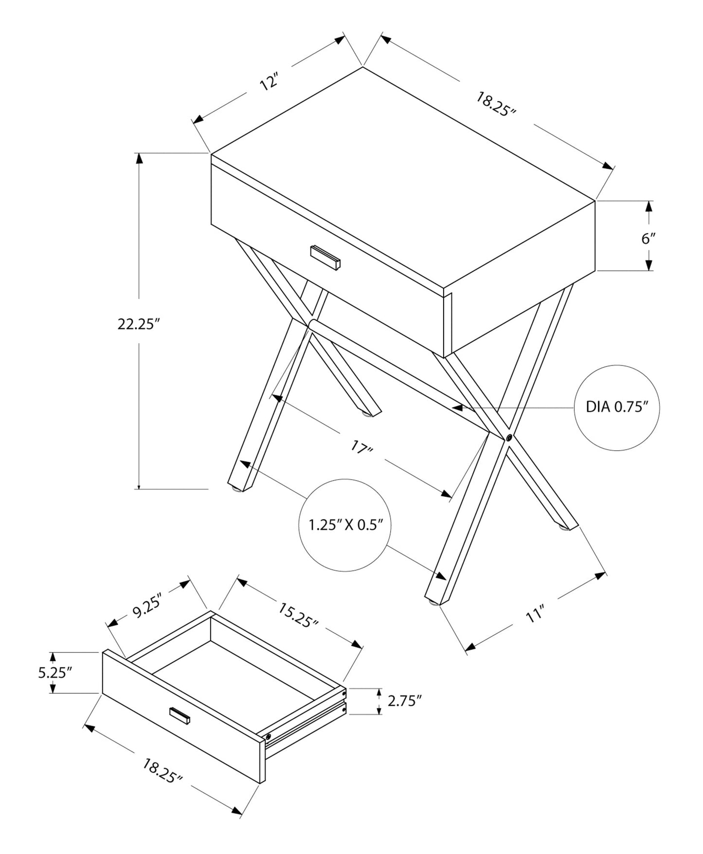 HomeRoots 22" End Table With Drawer in Black and Brown Finish