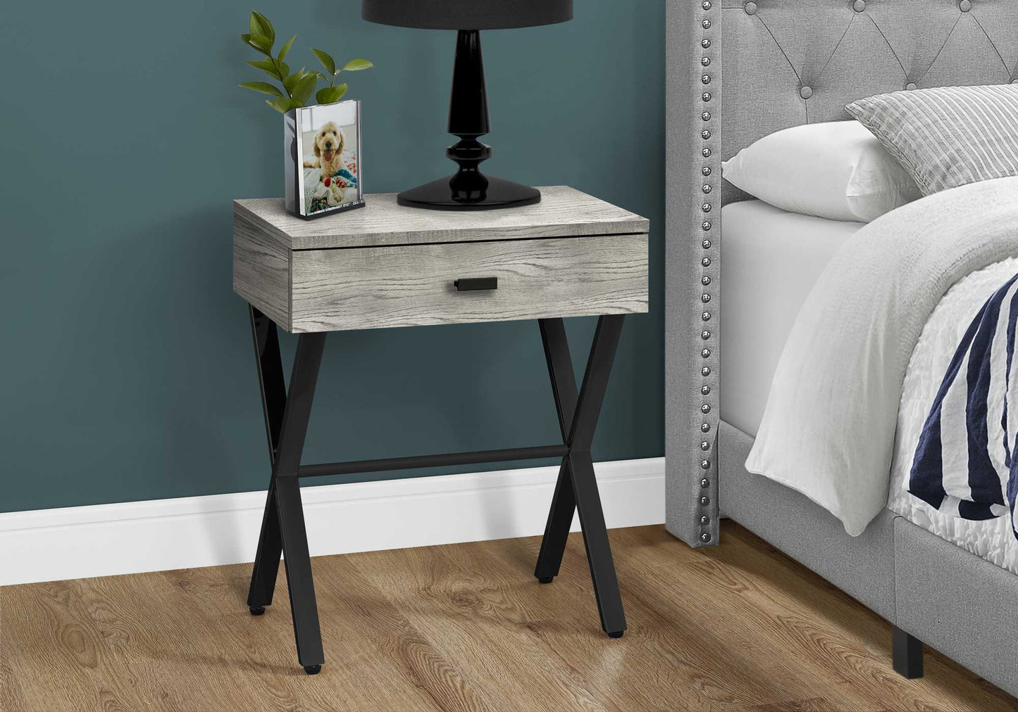 HomeRoots 22" End Table With Drawer in Black and Gray Finish