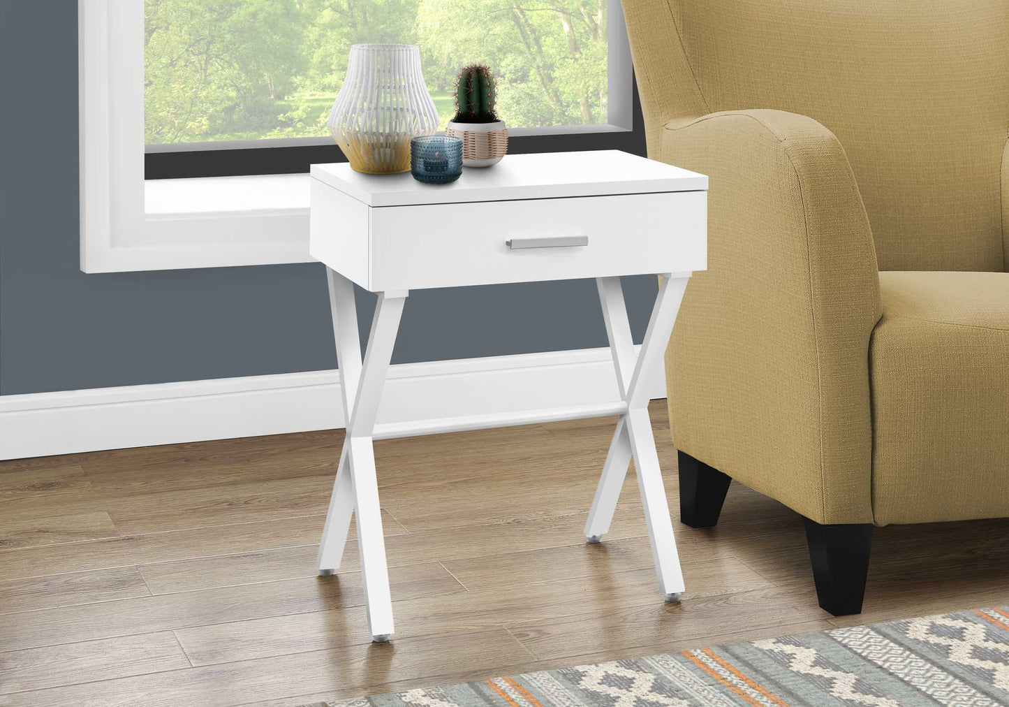 HomeRoots 22" End Table With Drawer in White Finish