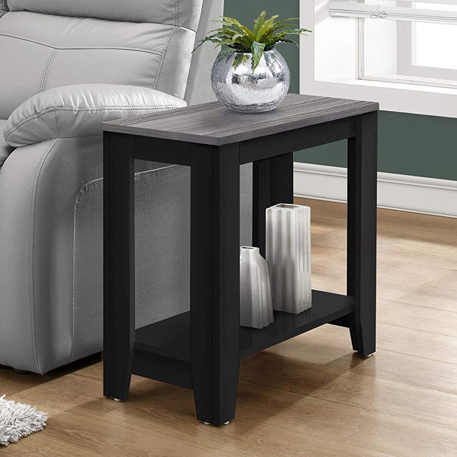 HomeRoots 22" End Table With Shelf in Black and Gray Finish