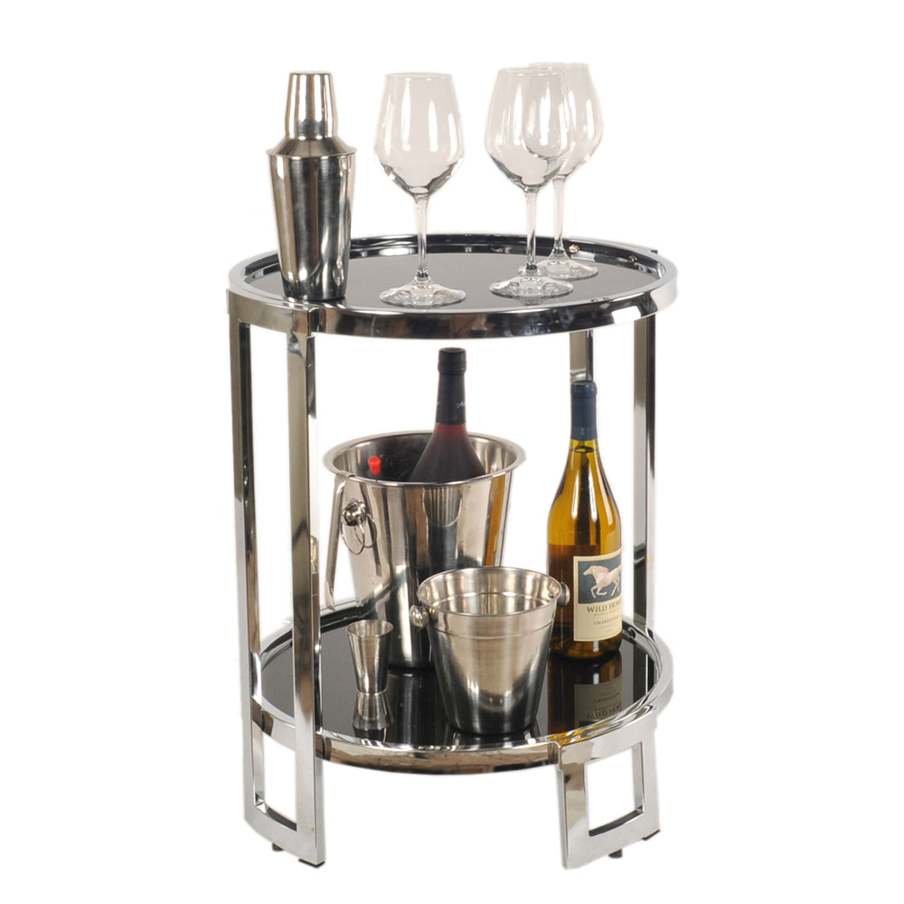 HomeRoots 22" Glass Round Mirrored End Table With Shelf in Silver Finish