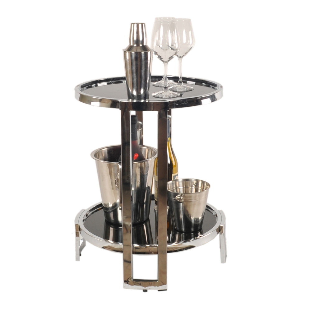 HomeRoots 22" Glass Round Mirrored End Table With Shelf in Silver Finish