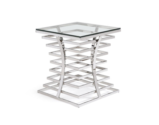 HomeRoots 22" Glass and Stainless Steel Square End Table