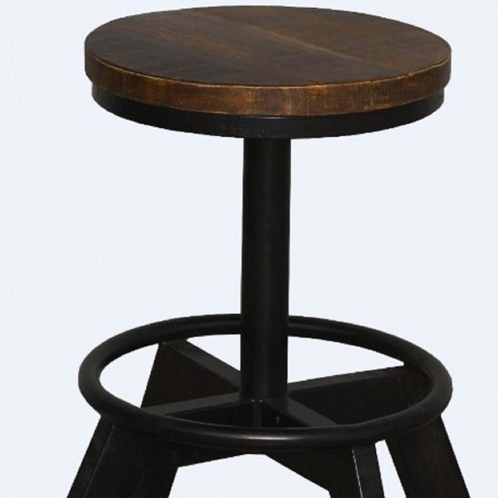 HomeRoots 22" Iron Backless Chair With Footrest in Brown and Black Finish