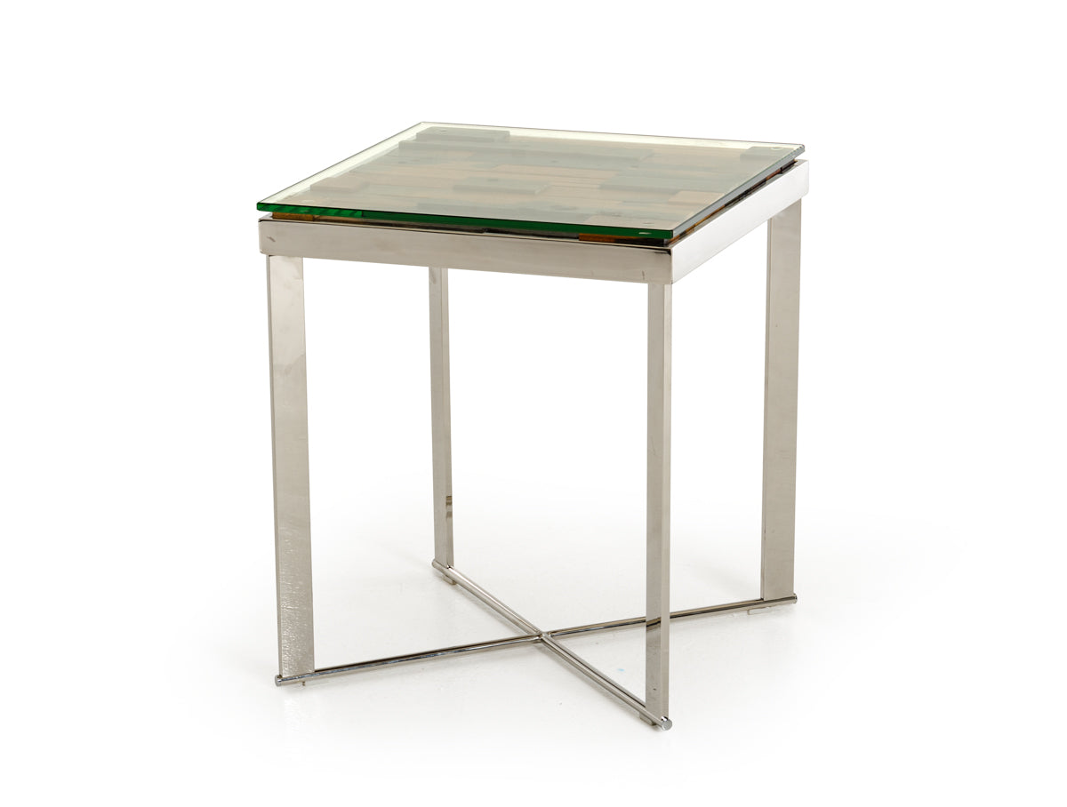 HomeRoots 22" Mosaic Wood Steel and Glass End Table