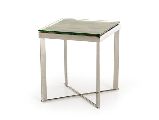 HomeRoots 22" Mosaic Wood Steel and Glass End Table