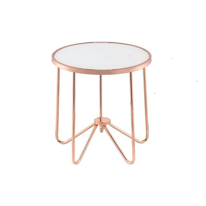 HomeRoots 22" Rose Gold And Clear Glass Round End Table