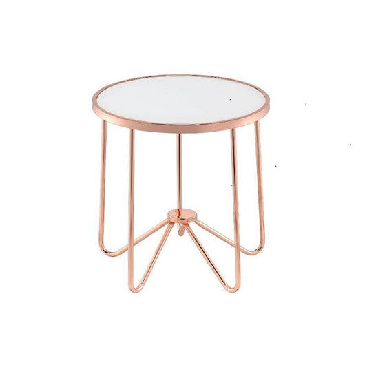 HomeRoots 22" Rose Gold And Clear Glass Round End Table
