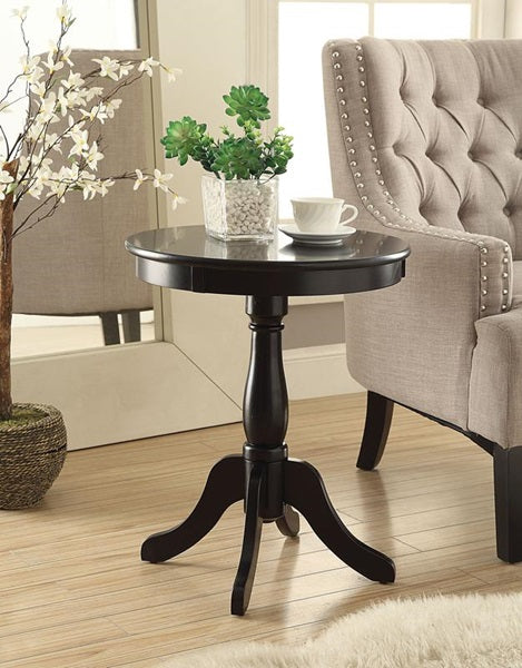 HomeRoots 22" Round Pedestal Wooden Side Table in Matte Black Finish