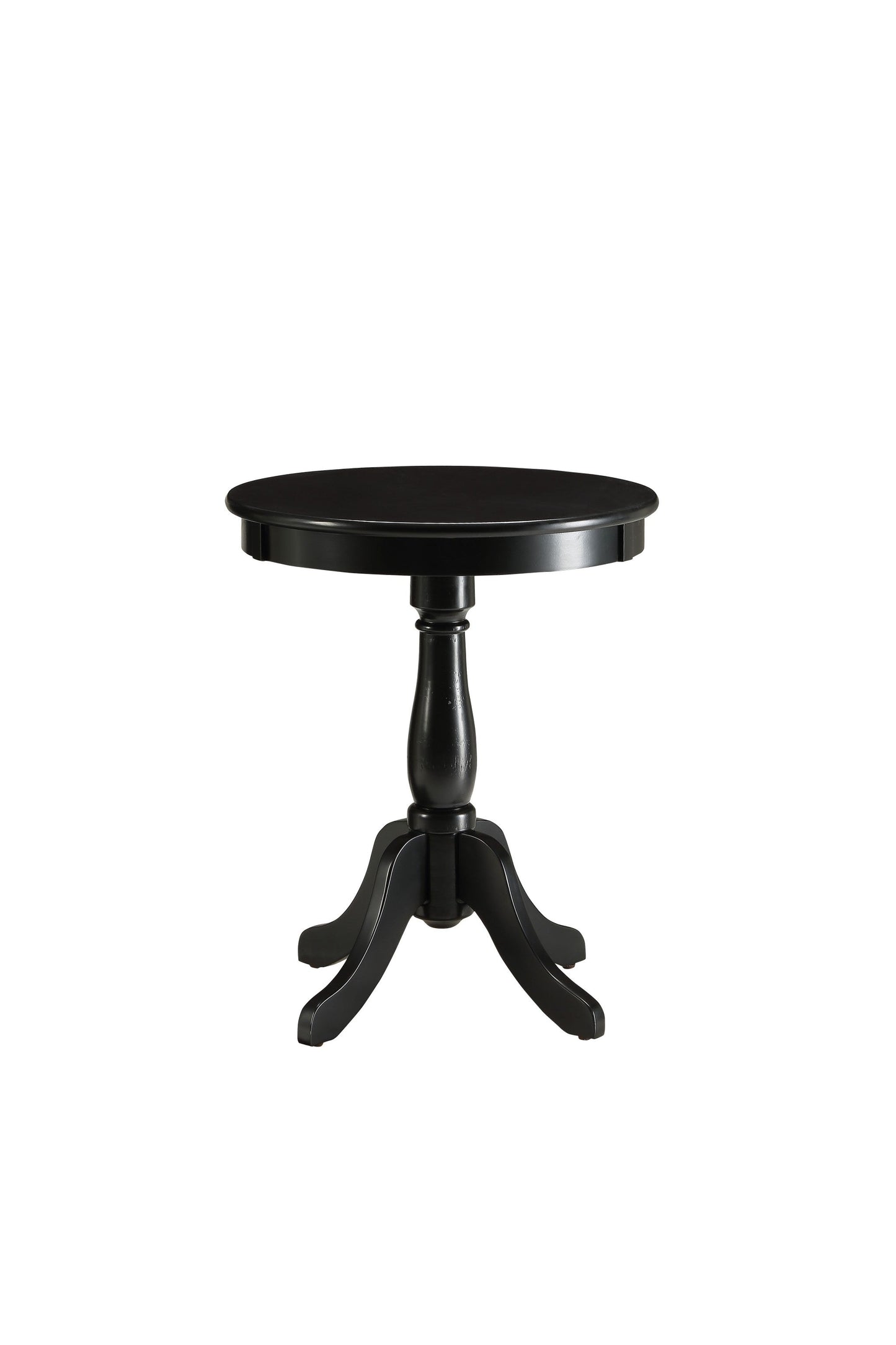HomeRoots 22" Round Pedestal Wooden Side Table in Matte Black Finish