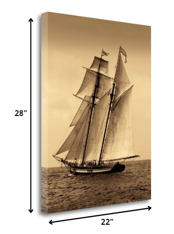 HomeRoots 22" Sailing the Dramatic Seas Sepia Tone Giclee Wrap Canvas Wall Art