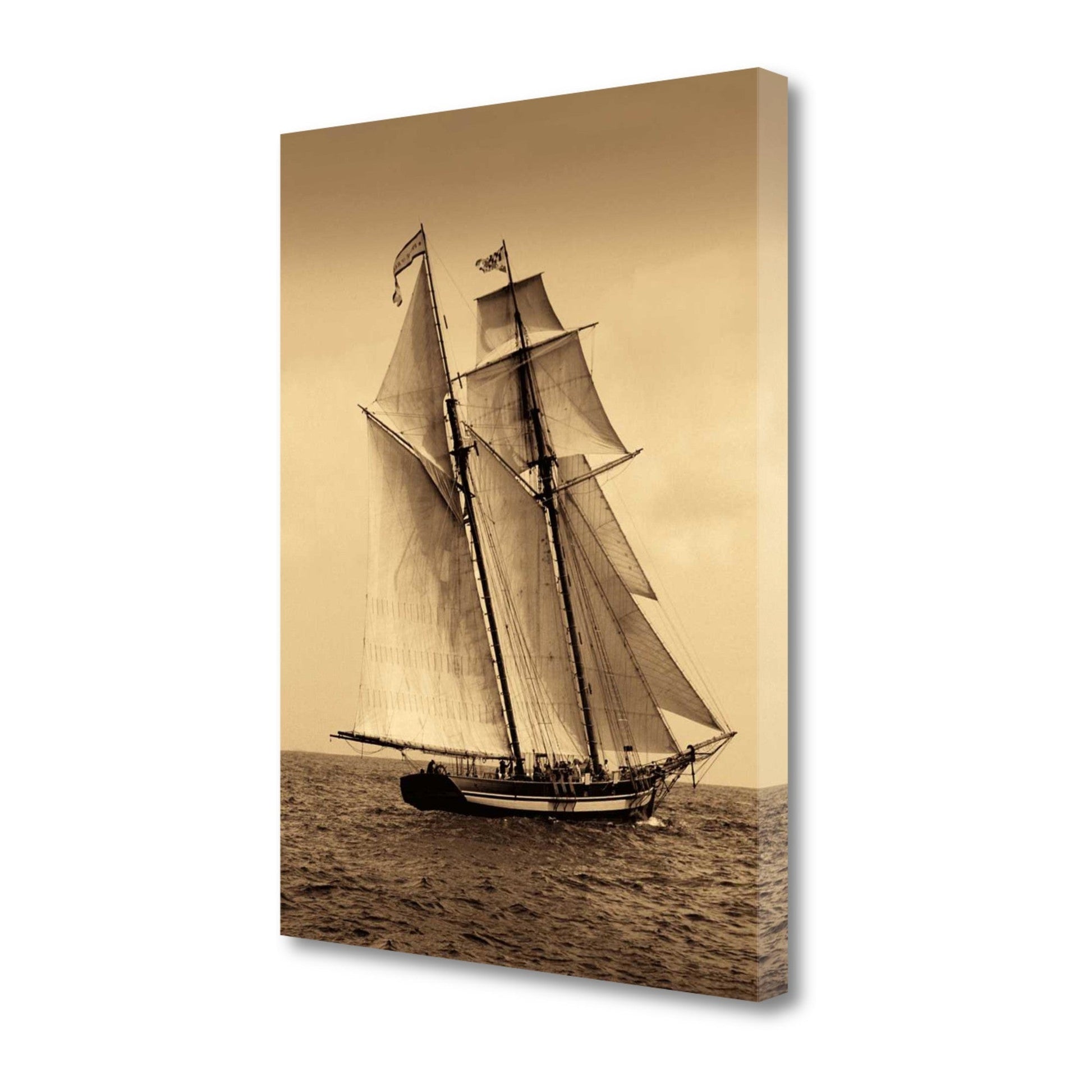 HomeRoots 22" Sailing the Dramatic Seas Sepia Tone Giclee Wrap Canvas Wall Art