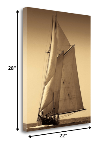 HomeRoots 22" Sailing the Seas Sepia Tone Giclee Wrap Canvas Wall Art