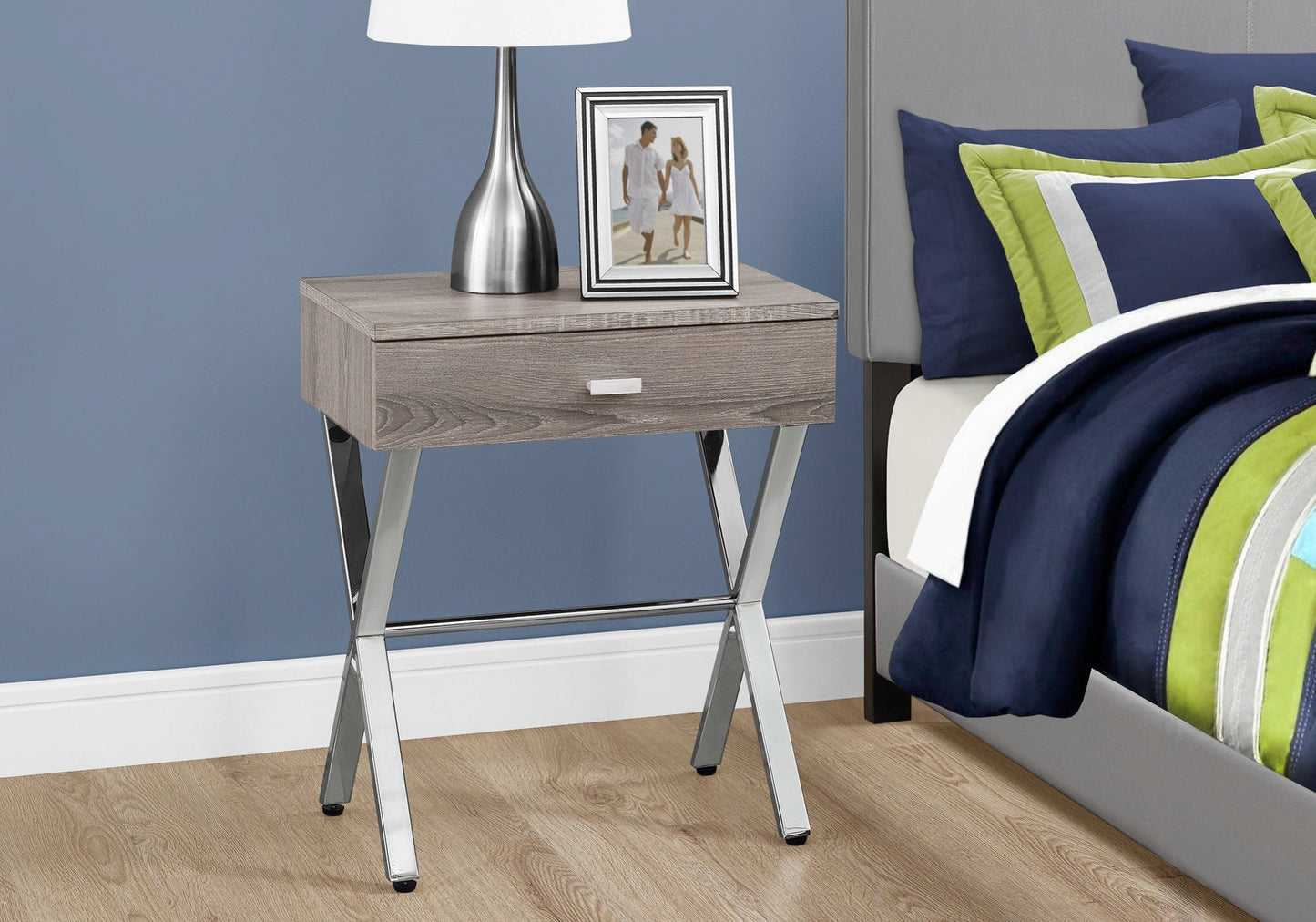 HomeRoots 22" Silver And Deep Taupe End Table With Drawer