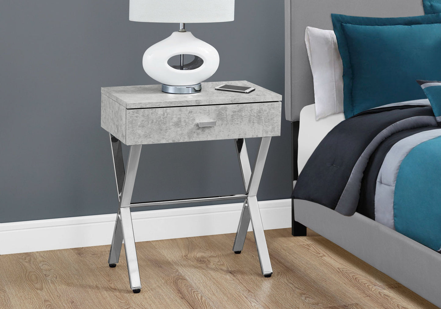 HomeRoots 22" Silver And Gray End Table With Drawer