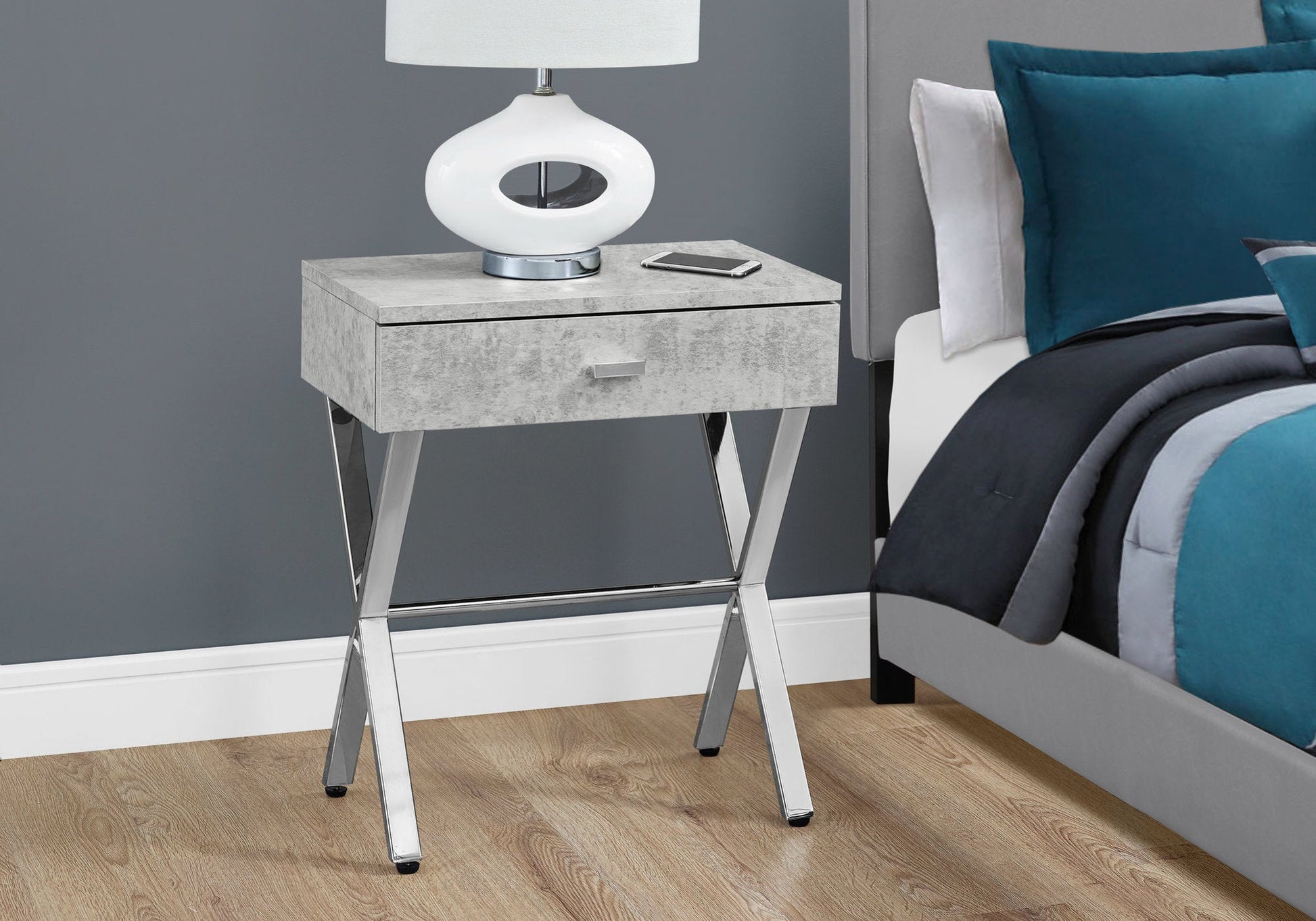 HomeRoots 22" Silver And Gray End Table With Drawer