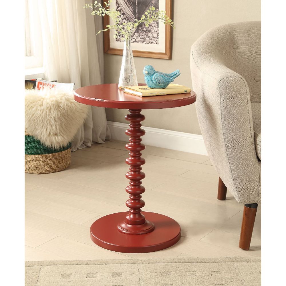 HomeRoots 22" Solid Wood Round End Table in Red Finish