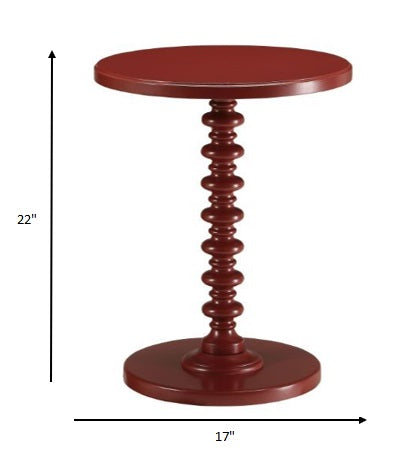 HomeRoots 22" Solid Wood Round End Table in Red Finish