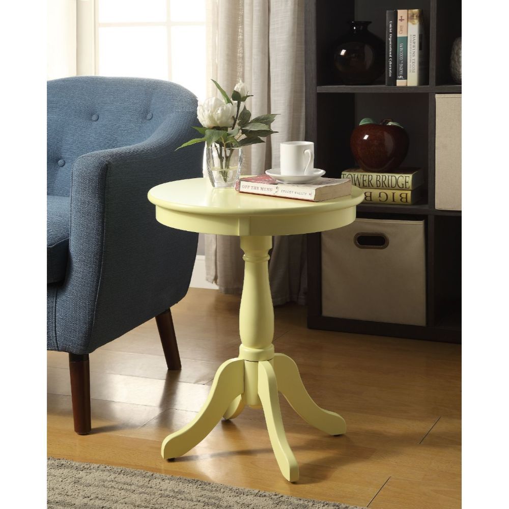 HomeRoots 22" Solid Wooden Pedestal Side Table in Light Yellow Finish