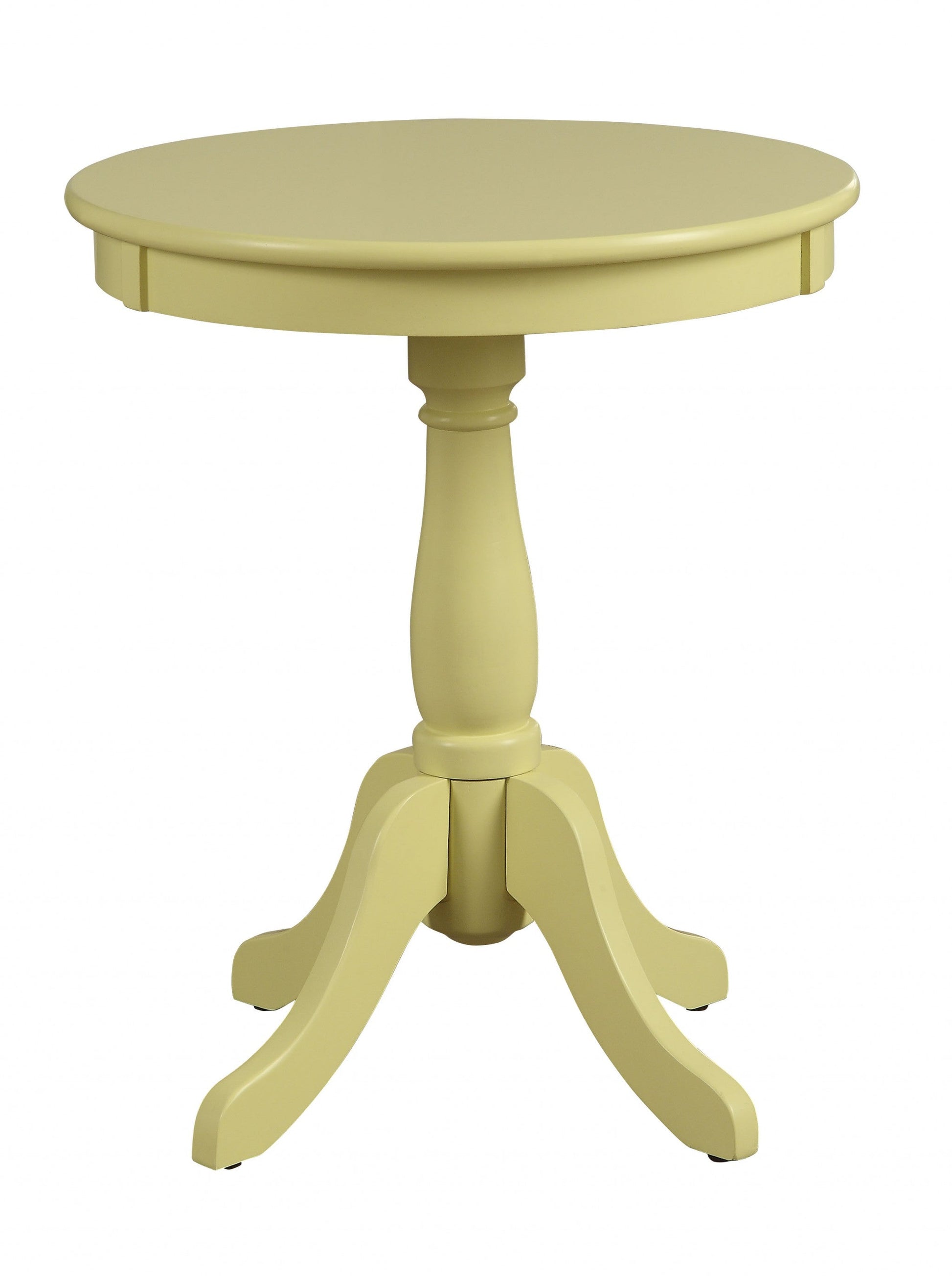HomeRoots 22" Solid Wooden Pedestal Side Table in Light Yellow Finish