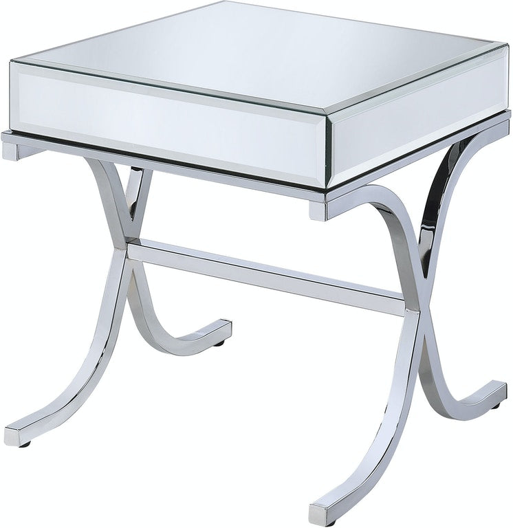 HomeRoots 22" Stainless And Clear Glass Mirrored End Table