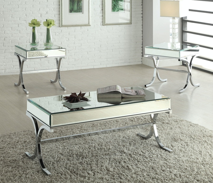 HomeRoots 22" Stainless And Clear Glass Mirrored End Table