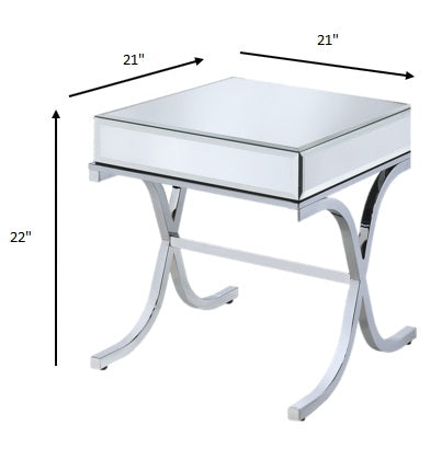 HomeRoots 22" Stainless And Clear Glass Mirrored End Table