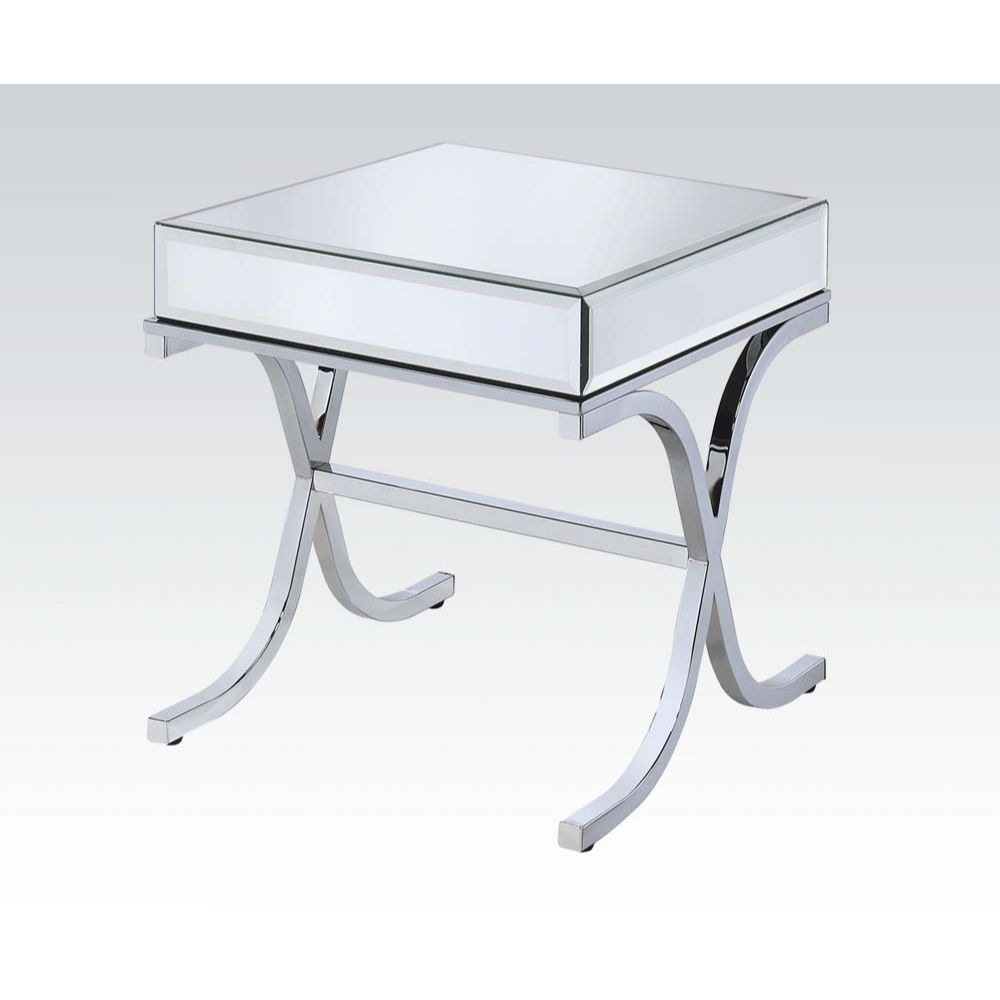 HomeRoots 22" Stainless And Clear Glass Mirrored End Table