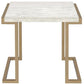 HomeRoots 22" Stainless Mirrored End Table With White Faux Marble Top