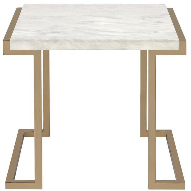 HomeRoots 22" Stainless Mirrored End Table With White Faux Marble Top