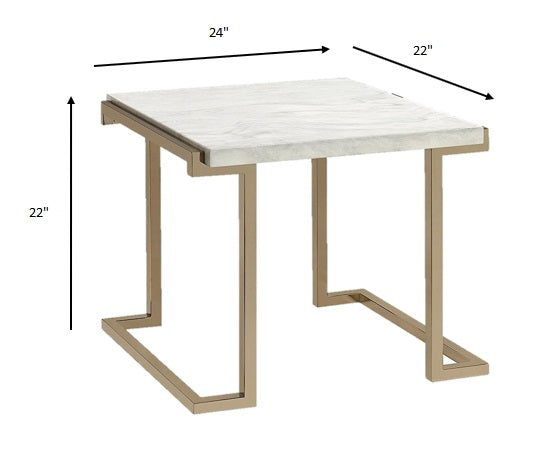 HomeRoots 22" Stainless Mirrored End Table With White Faux Marble Top