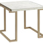 HomeRoots 22" Stainless Mirrored End Table With White Faux Marble Top