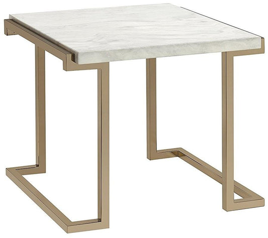 HomeRoots 22" Stainless Mirrored End Table With White Faux Marble Top