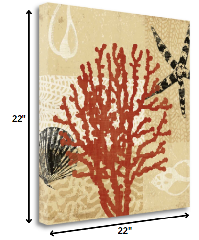 HomeRoots 22" Underwater Coral with Seashells and Starfish Giclee Wrap Canvas Wall Art