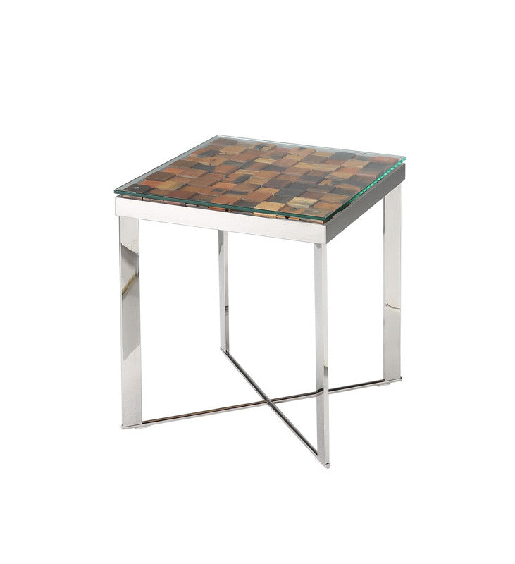 HomeRoots 22" Wood and Steel End Table With Glass Top Finish