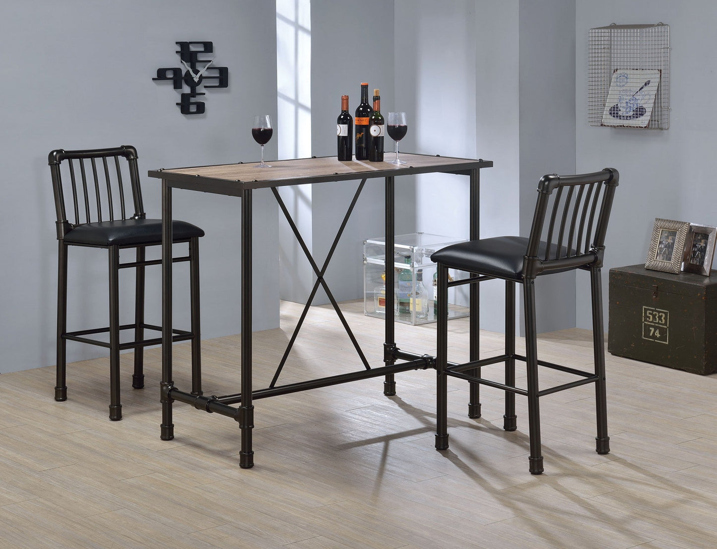 HomeRoots 22" x 18" x 42" Black And Black Bar Chair in Set of Two