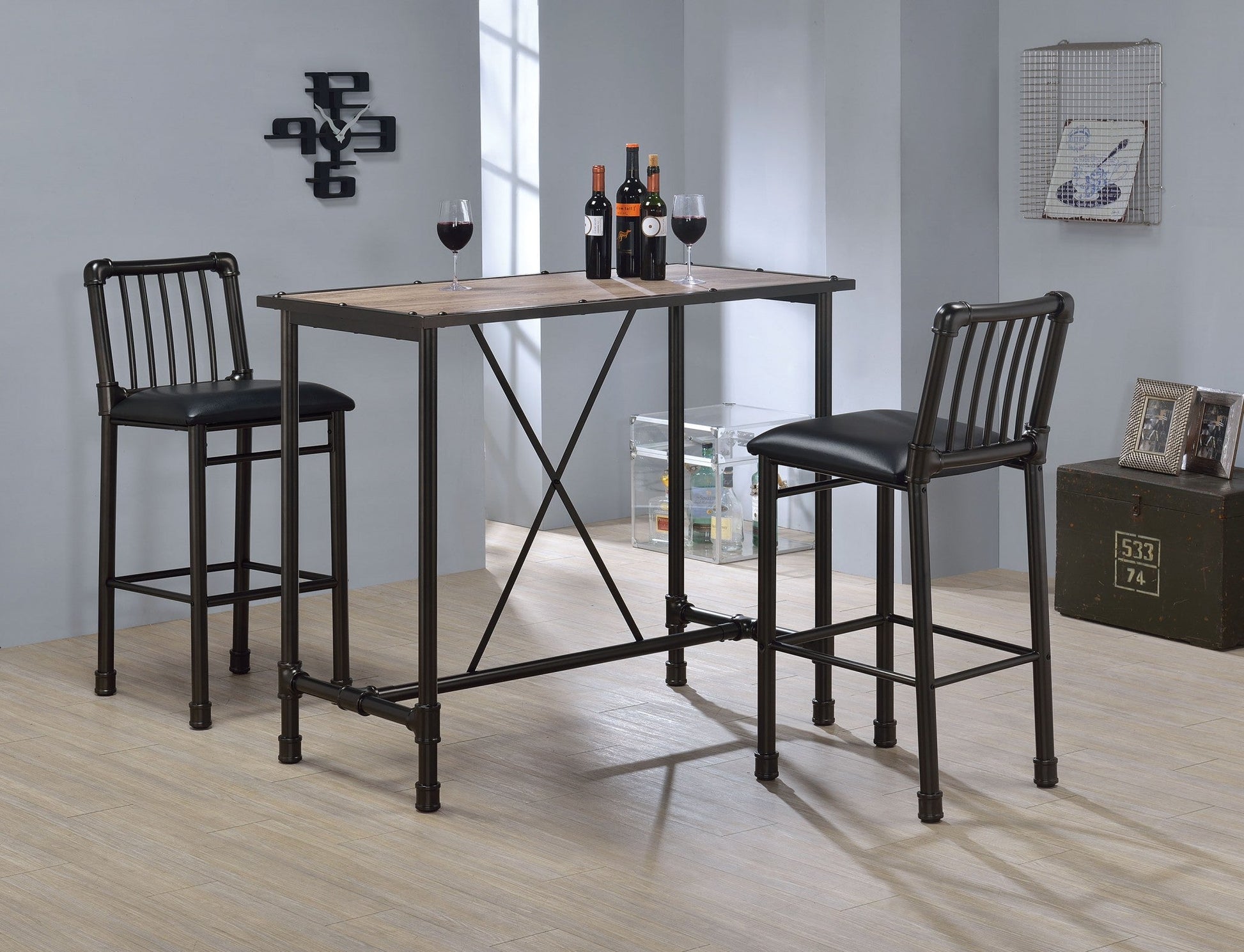HomeRoots 22" x 18" x 42" Black And Black Bar Chair in Set of Two