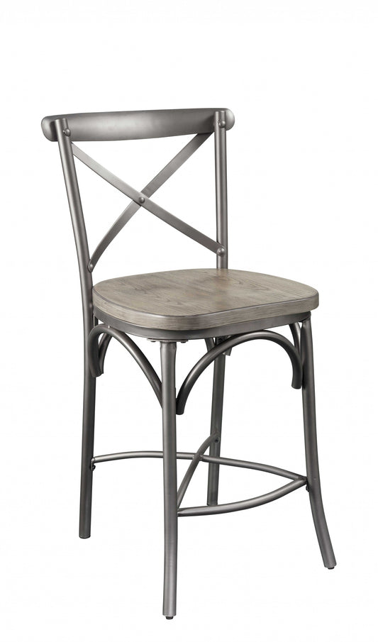 HomeRoots 22" x 20" x 40" Gray Oak And Sandy Gray Counter Height Chair in Set of Two