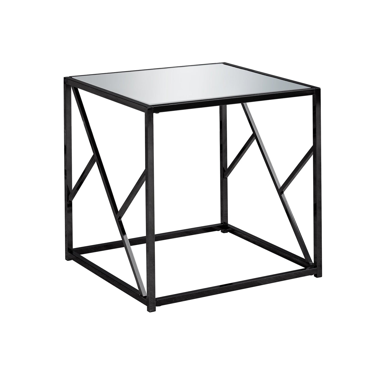 HomeRoots 22" x 22" x 21.75" Black Metal End Table With Mirror Top