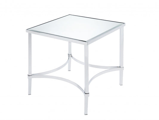 HomeRoots 22" x 22" x 24" Chrome And Mirrored End Table