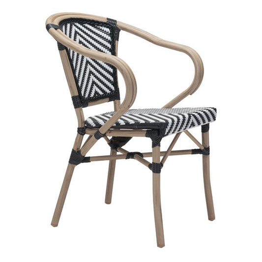 HomeRoots 22" x 22" x 32.7" 2 Pcs Black And White Polyethylene Dining Arm Chair