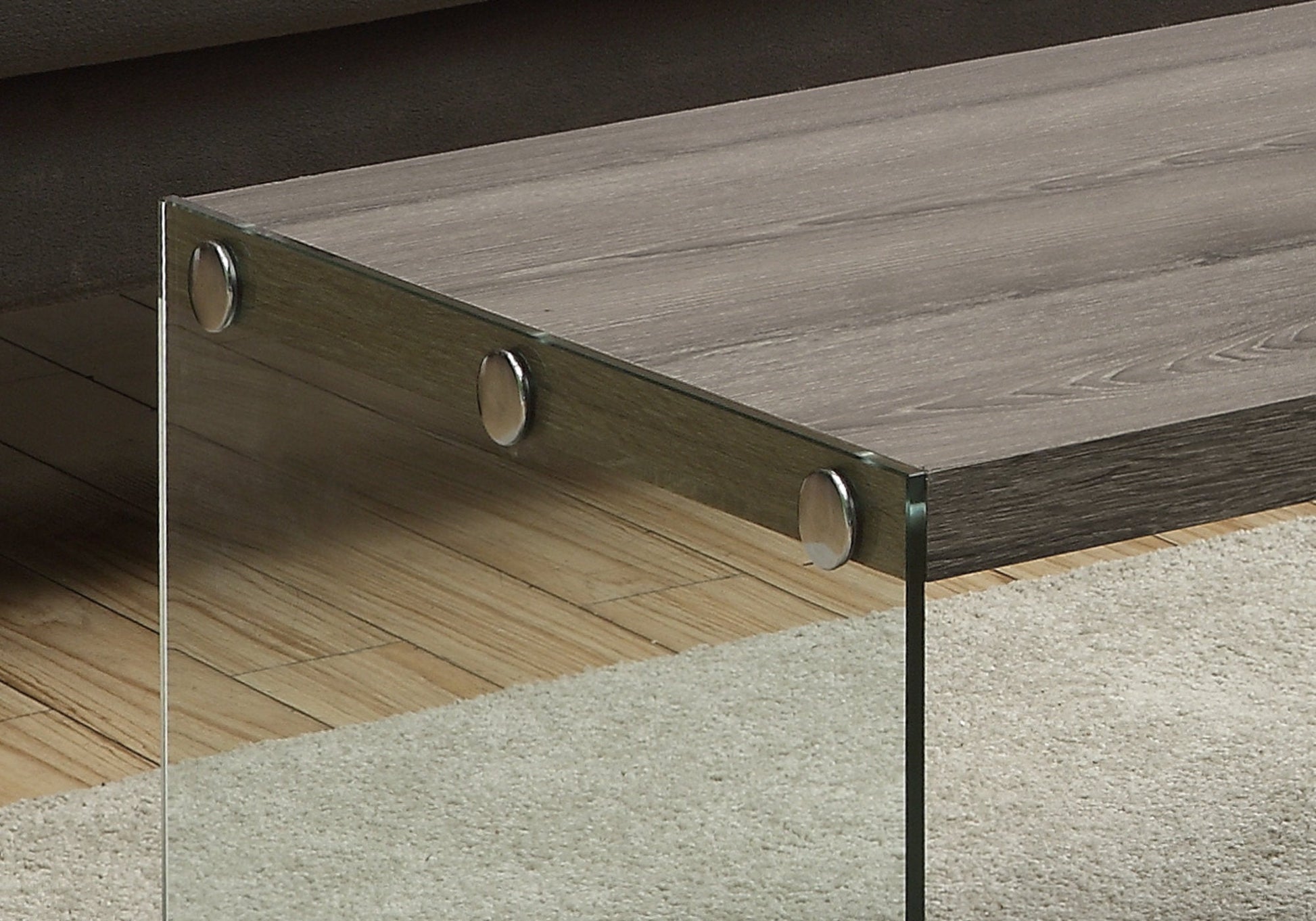 HomeRoots 22" x 44" x 16" Dark Taupe Tempered Glass Coffee Table