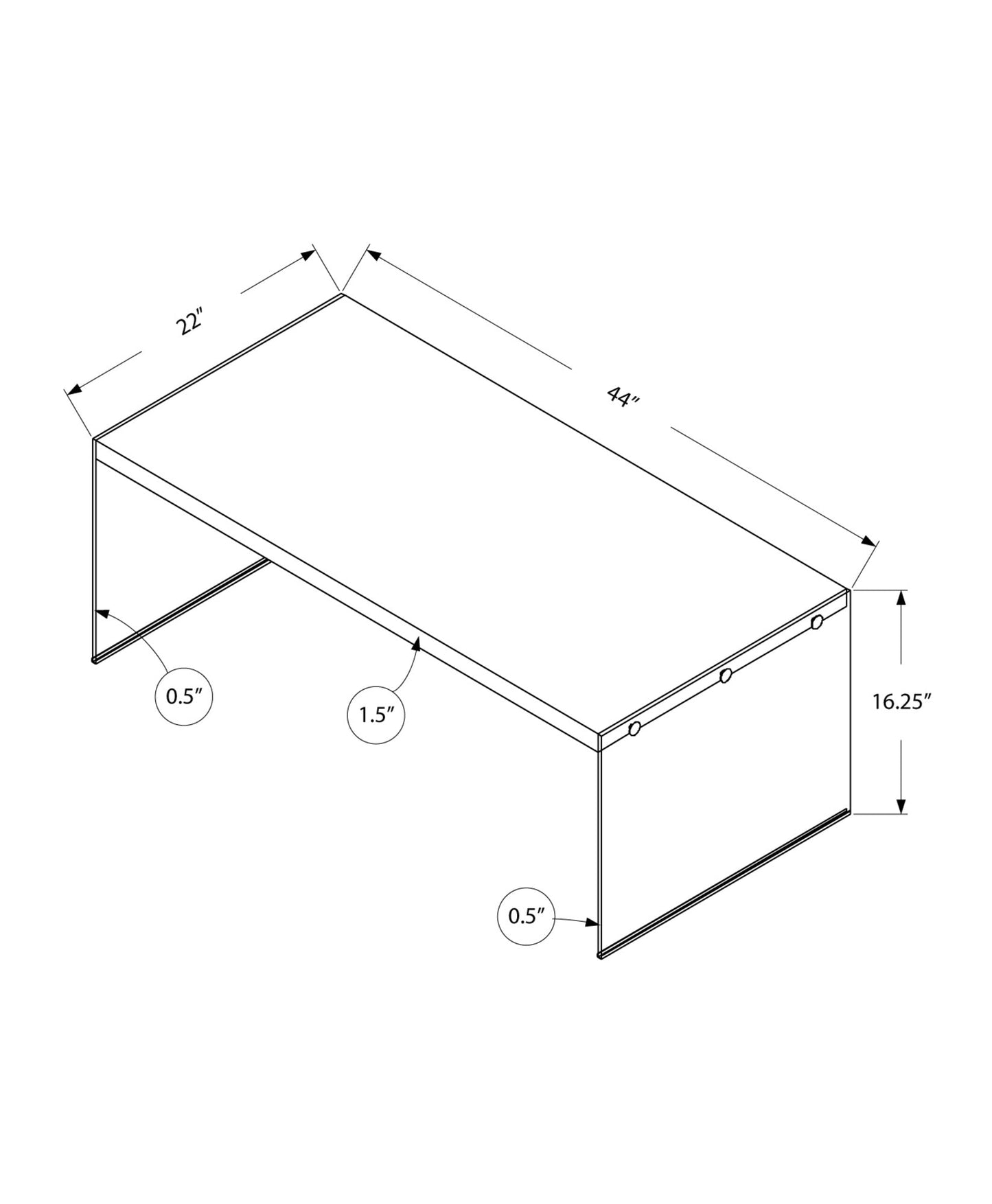 HomeRoots 22" x 44" x 16" Dark Taupe Tempered Glass Coffee Table
