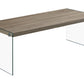 HomeRoots 22" x 44" x 16" Dark Taupe Tempered Glass Coffee Table