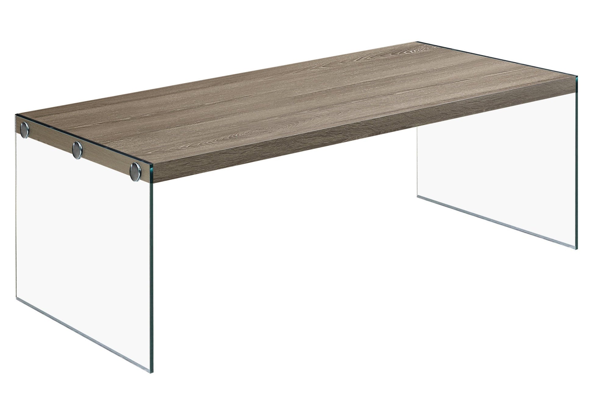 HomeRoots 22" x 44" x 16" Dark Taupe Tempered Glass Coffee Table