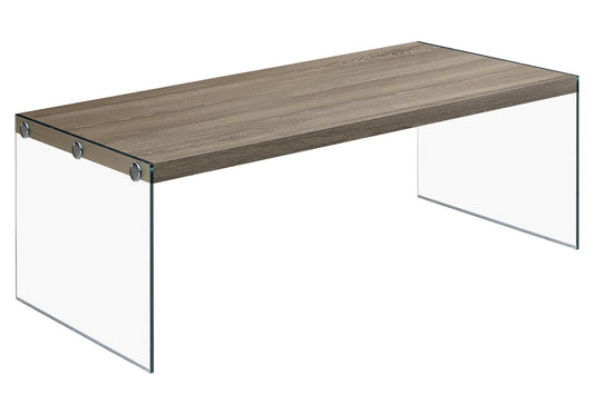 HomeRoots 22" x 44" x 16" Dark Taupe Tempered Glass Coffee Table