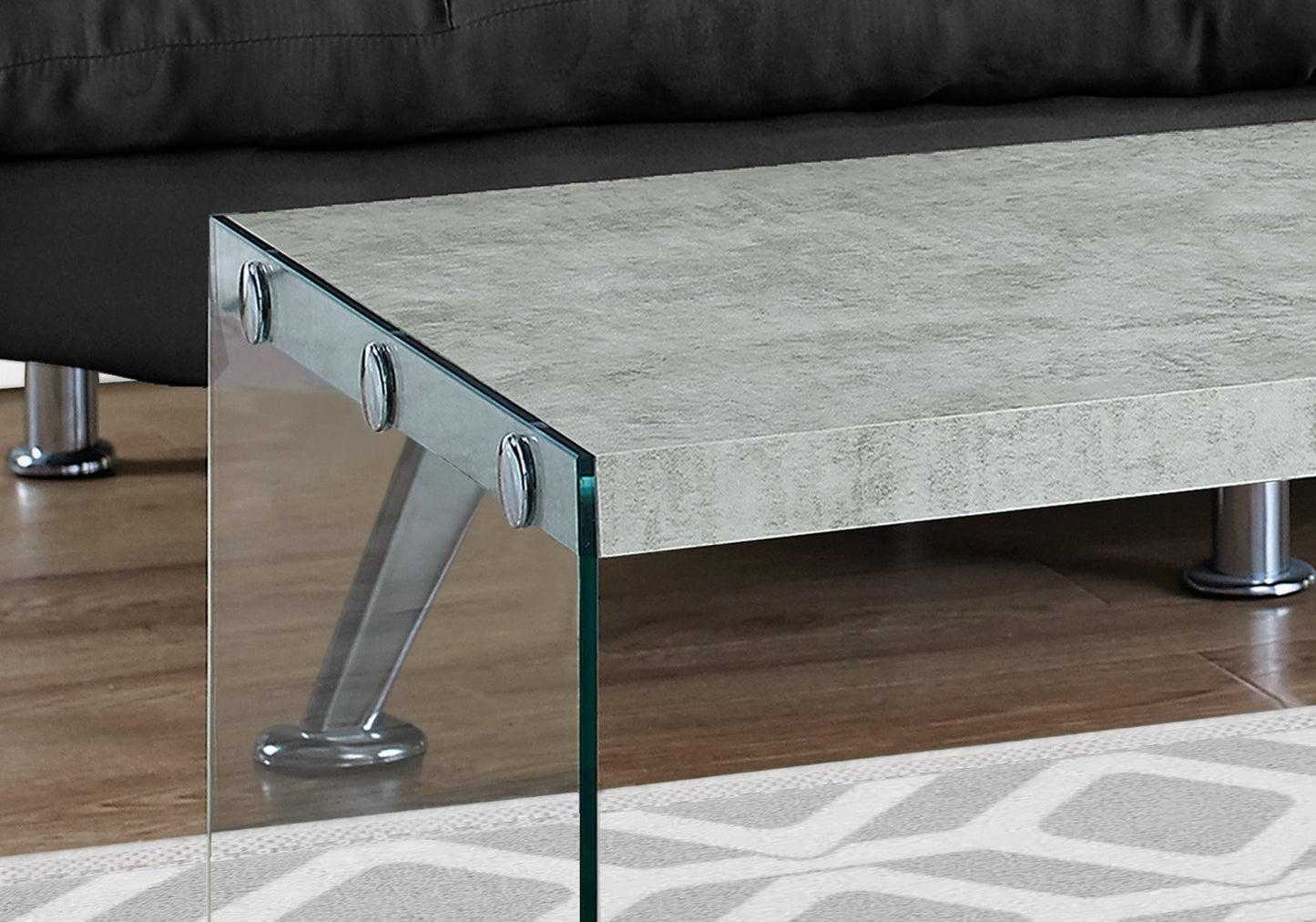 HomeRoots 22" x 44" x 16" Grey Cement Tempered Glass Coffee Table