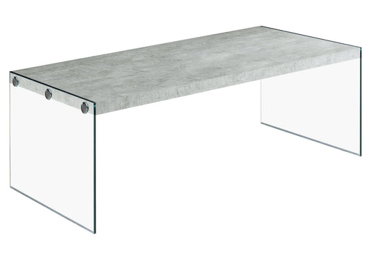 HomeRoots 22" x 44" x 16" Grey Cement Tempered Glass Coffee Table