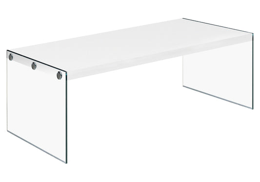 HomeRoots 22" x 44" x 16.25" White Clear Particle Board Tempered Glass Coffee Table